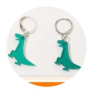 New! Adorable Green Dinosaur Colorful Acrylic Cute Dangle Earrings Nickel Free